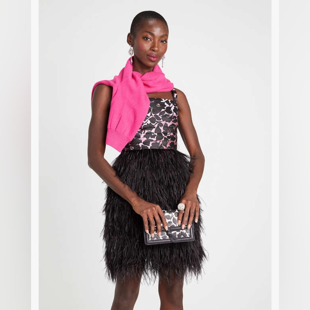 Kate Spade Rosy Garden Ostrich Feather Dress - Size 6